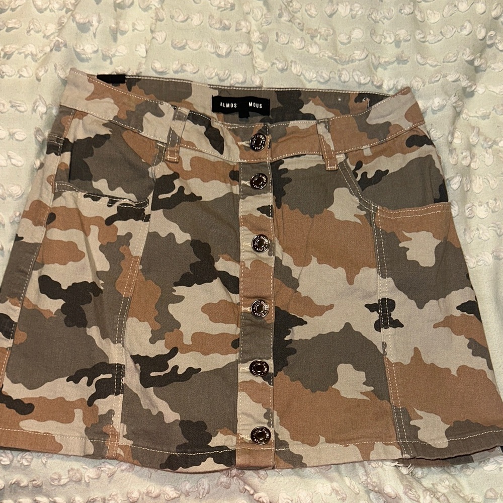 Almost Famous Camo Button-Down Mini Skirt